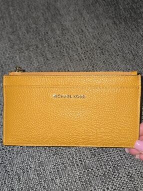 Michael Kors Yellow Pebbled Leather Zip Card Case